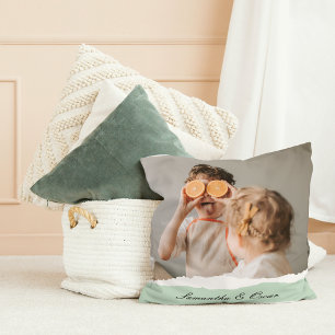 Coussin Photo de famille moderne et nom personnalisé Monna