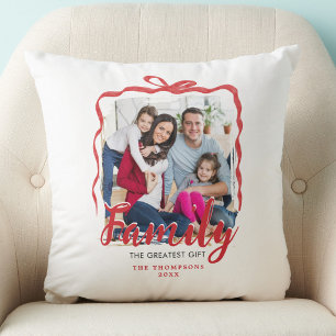 Coussin Photo de famille Noël Ruban Rouge Cadeau Souvenir
