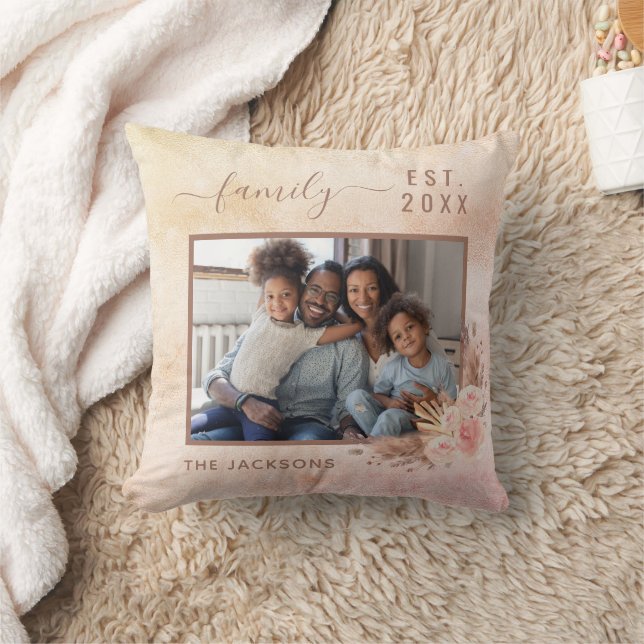 Coussin Photo de famille pampas herbe rose or rose fleuron (Couverture)