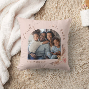 Coussin Photo de famille pampas herbe rose or rose floral