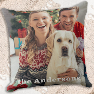 Coussin Photo de famille personnalisée simple pour Noël