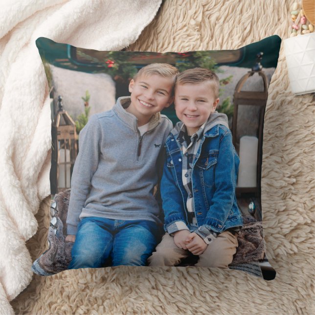 Coussin Photo de famille rustique Noël recto verso (Couverture)