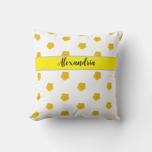 Coussin Photo de fleur sauvage jaune doré avec monogramme