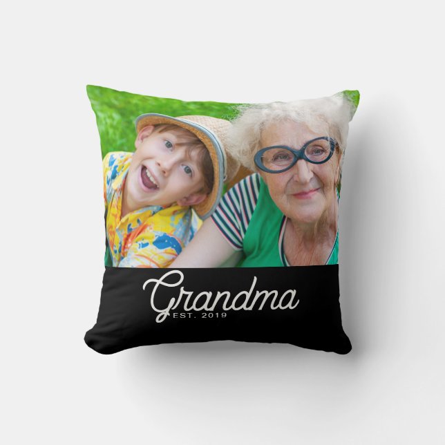 Coussin Photo de grand-mère avec écriture moderne noire ét (Recto)