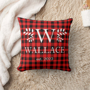 Coussin Photo de jeunes mariés avec monogramme de Noël à c