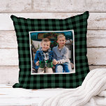 Coussin Photo de jour férié personnalisée de Buffalo noir<br><div class="desc">Créez votre propre oreiller saisonnier unique ! Un design coussin personnalisé propose un motif à baldaquin rose moderne rustique,  vert et noir encadrant une photo de vacances carré préférée - une décoration élégante pour afficher un souvenir d'hiver ou de Noël préféré ! Crédit photo : Sunbeam Photography www.facebook.com/SunbeamPhotography</div>