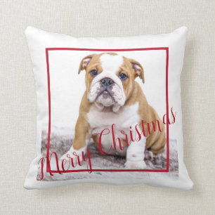 Coussin Photo de Joyeux Noël en anglais de Bulldog