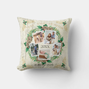 Coussin Photo de la famille agricole Aquarelle Pine Wreath