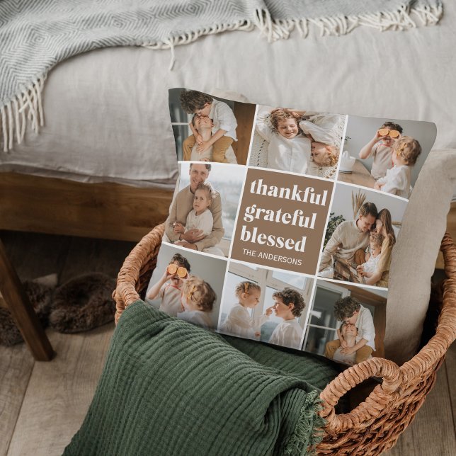 Coussin Photo de la famille Collage | Remerciements bénis (Créateur téléchargé)