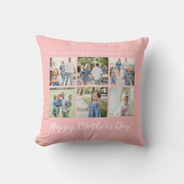 Coussin Photo de la Fête des mères personnalisée rose (Recto)