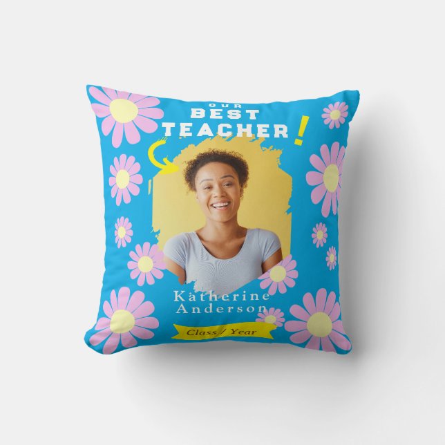 Coussin Photo de la meilleure enseignante Daisy Bleu (Recto)