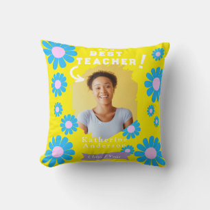 Coussin Photo de la meilleure enseignante Daisy Jaune Clai