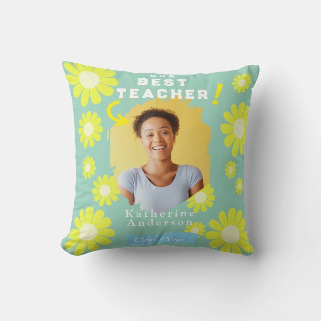 Coussin Photo de la meilleure enseignante Daisy sarcelle (Recto)