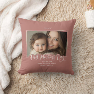 Coussin Photo de la première fête des mères de Dusty Pink