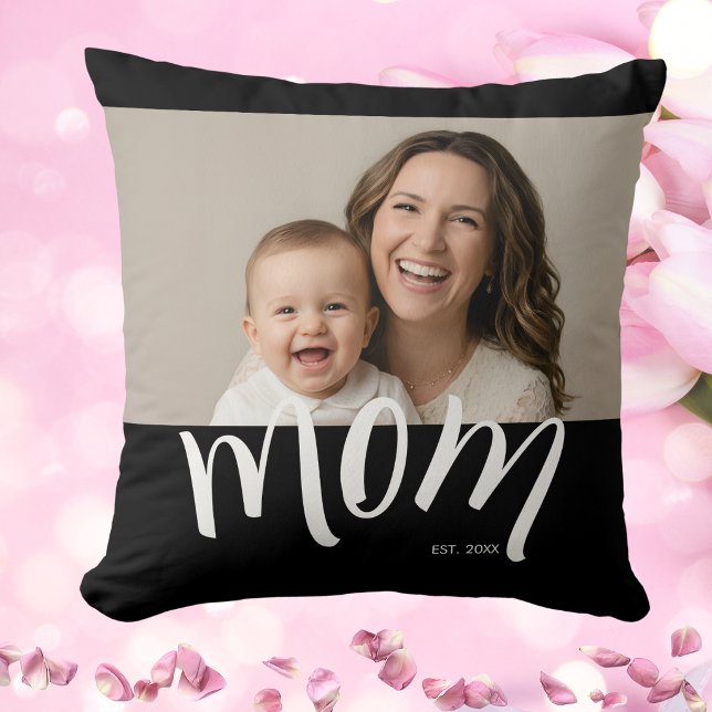 Coussin Photo de maman et bébé avec année de création pers (Créateur téléchargé)