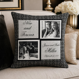 Coussin Photo de mariage en damassé noir et blanc