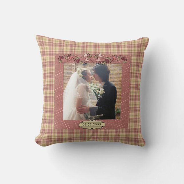 Coussin Photo de mariage et carreau de date (Recto)