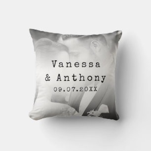 Coussin Photo de mariage noir et blanc moderne Anniversair