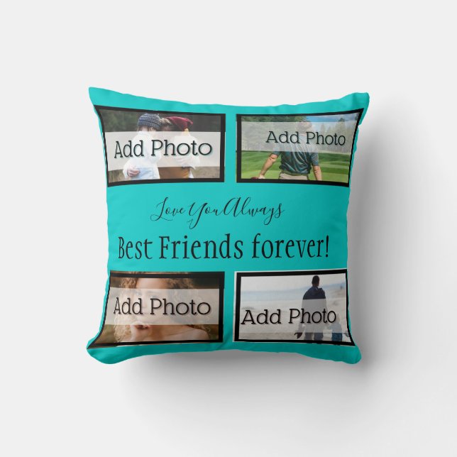 Coussin Photo de meilleures amies bleu sarcelle uni (Recto)