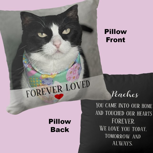 Coussin Photo de mémorial de chat avec message sincère au  (Créateur téléchargé)