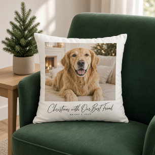 Coussin Photo de Noël avec notre meilleur ami chien