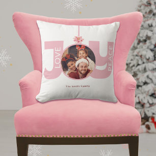 Coussin Photo de Noël avec poinsettia rose et joie de la p