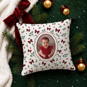 Coussin Photo de Noël avec un nœud rouge