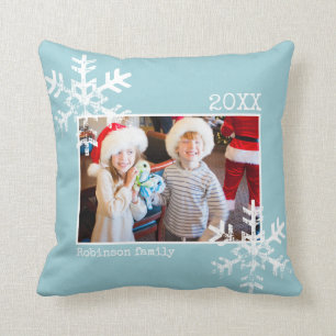 Coussin Photo de Noël bleu Aqua Flèches de neige désorgani