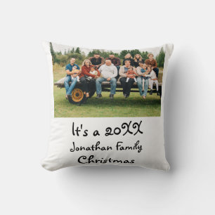 Coussin Photo de Noël de la famille moderne personnalisée
