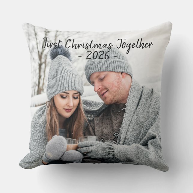 Coussin Photo de Noël de vacances de première fête (Recto)