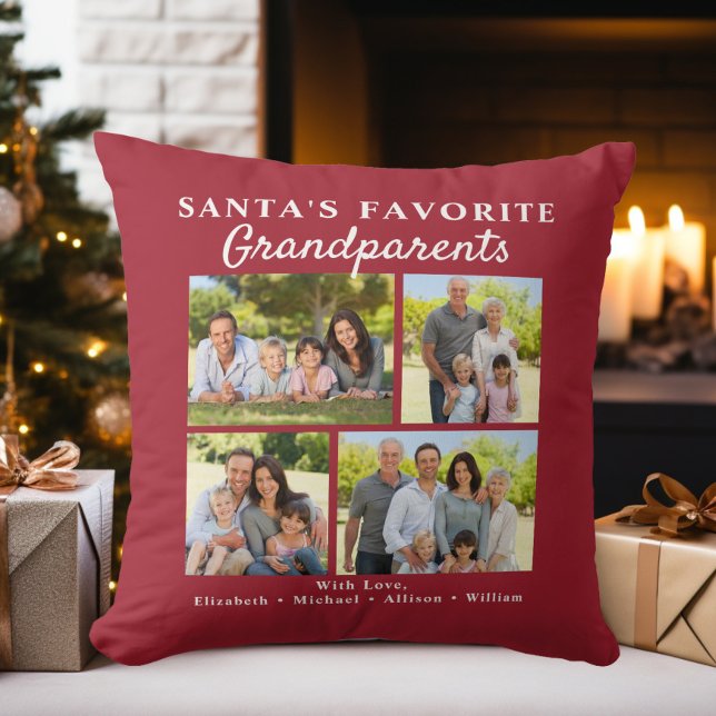Coussin Photo de Noël des grands-parents préférés du Père  (Santa's Favorite Grandparents Photo Christmas Throw Pillow)