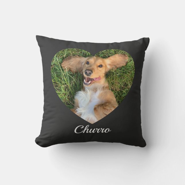 Coussin Photo de nom et de cœur avec une typographie moder (Recto)