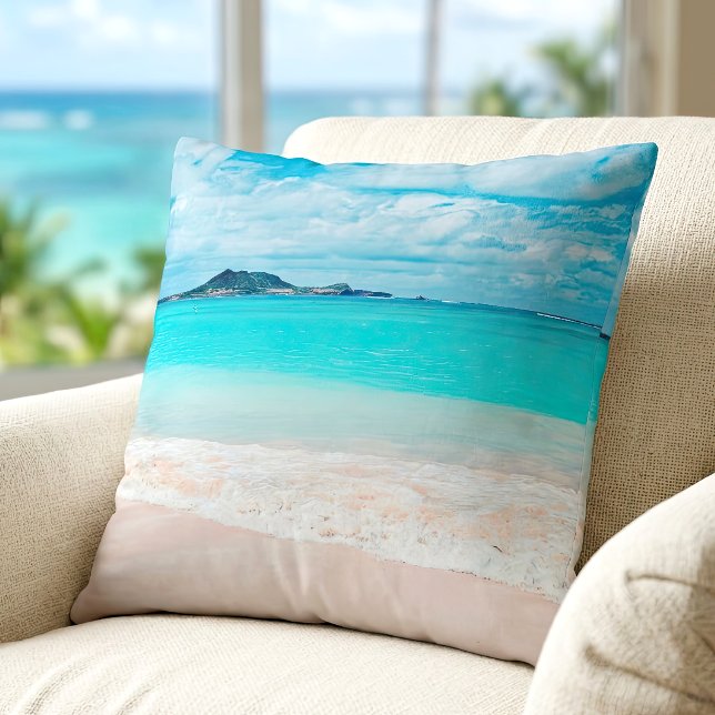 Coussin Photo de plage de sable de l'océan turquoise tropi (Créateur téléchargé)