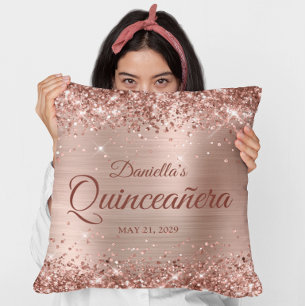 Coussin Photo de Quinceanera Glamour Rose Gold Pailleté