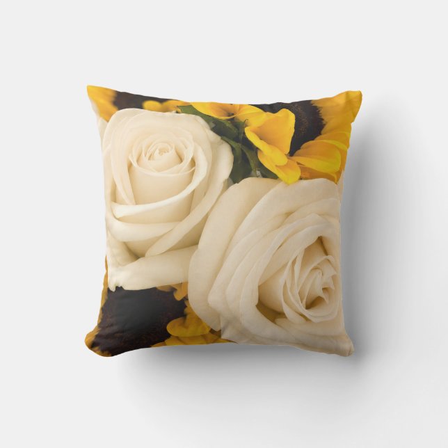 Coussin Photo de rose blanche et tournesol (Recto)
