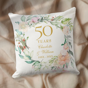 Coussin Photo de roses florales pour le 50e anniversaire d