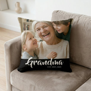 Coussin Photo de script moderne noir établi par grand-mère