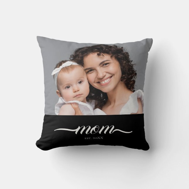 Coussin Photo de script moderne personnalisé pour maman ét (Recto)