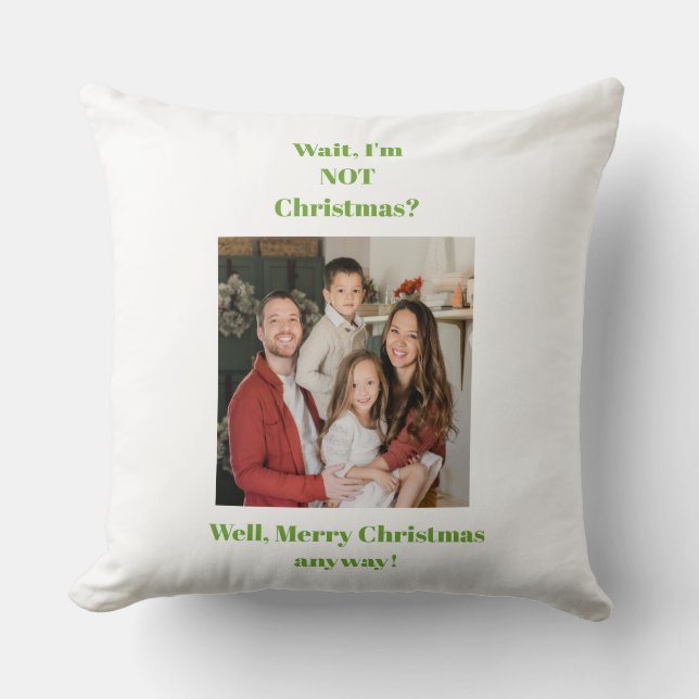 Coussin photo de texte vert pour les fêtes de Noël  (Recto)