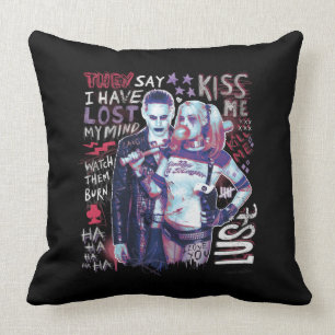 Coussin Photo de typographie de joker et de Harley du