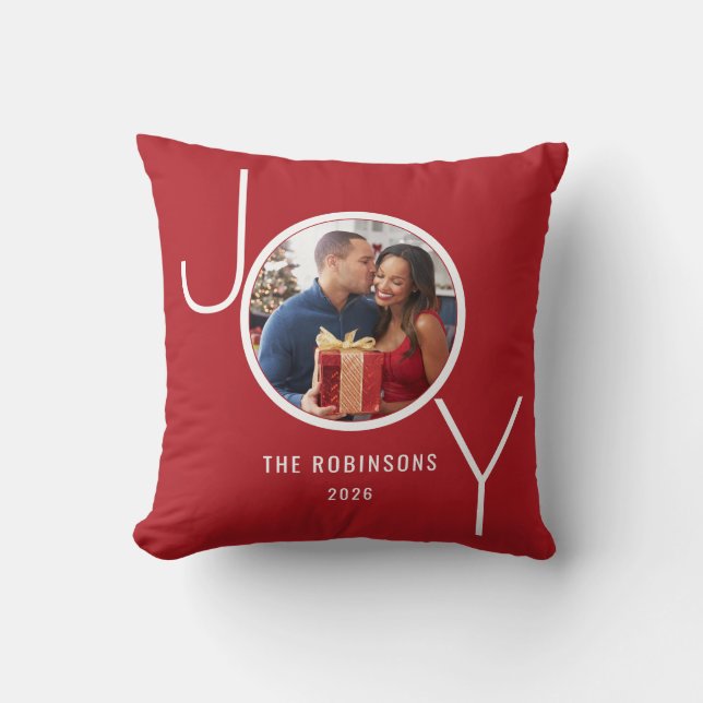 Coussin Photo de vacances moderne de Noël rouge Joy (Recto)