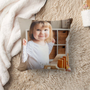 Coussin Photo de votre enfant et nom manuscrit