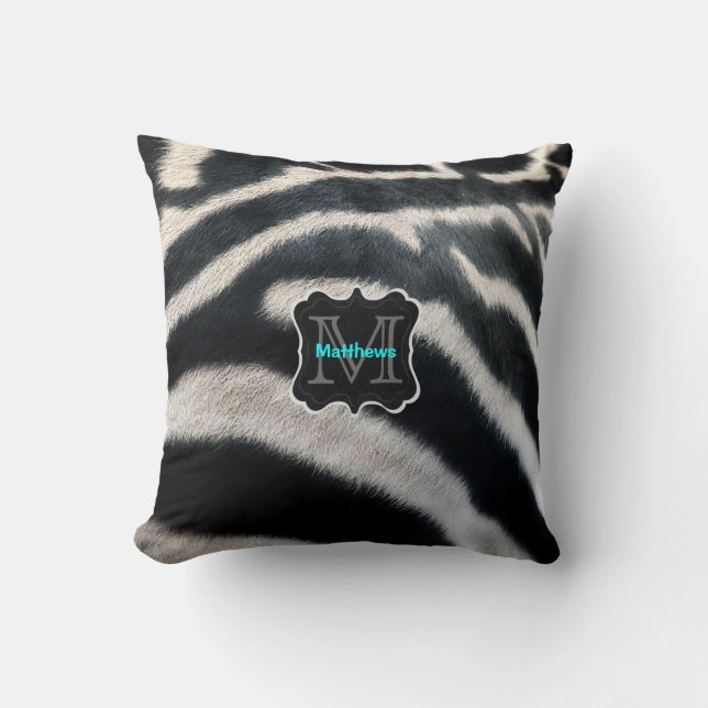 Coussin Photo de zèbre de monogramme (Recto)