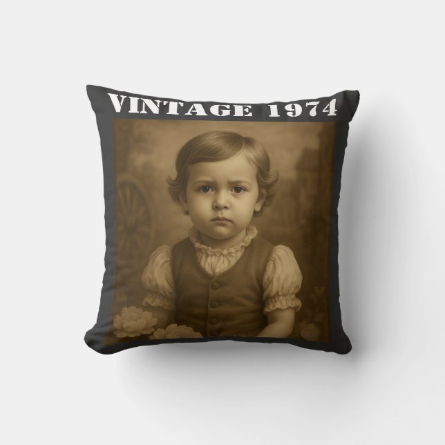 Coussin Photo d'enfance personnalisée et année Vintage per (Recto)