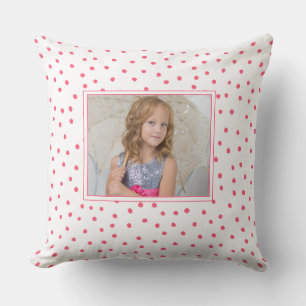 Coussin Photo d'enfants rose et blanc à pois amusant