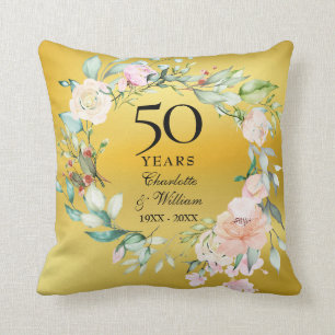Coussin Photo du 50e anniversaire Rose Floral Gold Foil