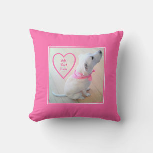 Coussin Photo du mignon chien portant l'écharpe rose Fête