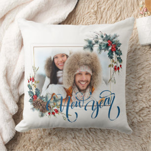 Coussin Photo du Nouvel An Hiver en style bleu