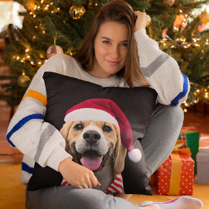 Coussin Photo d'un chien avec un chapeau et une écharpe de