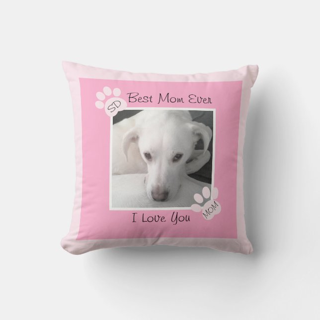 Coussin Photo d'un chien blanc mignon unique Monogramme Pa (Recto)